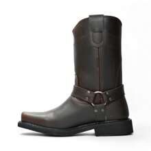 Botas de Uso Rudo de Punta Cuadra Estilo Vaqueras Casuales En Piel Genuina Con Plantilla Anti-estrés, Suela Anti-derrapante, Cómoda y Ligera - Óxido marrón - Ver 6