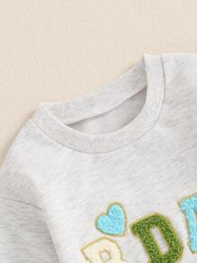 1st Birthday Outfit Baby Boy Girl Jumpsuit Cute Embroidery Long Sleeve Romper Bodysuit One Year Old Birthday Clothes - 灰色 - 查看 3