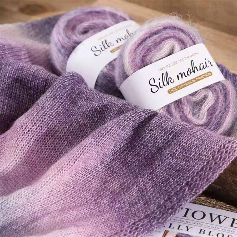 3pcs Multi-Color Gradient Mohair Yarn - Luxury Fiber Blend, Perfect For DIY Knitting Scarves, Hats And Sweaters - Ideal For Knitting And Crocheting Sweaters - 3 Packs - View 1