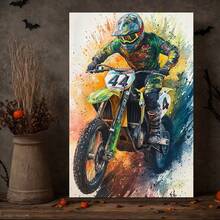 Motorcycle Rider Poster Canvas Art, Colorful Wall Decor - Racing Track Poster, Perfect For Home Office & Cafe,Festive Touch For Valentine's And New Year - Multicolor - View 3