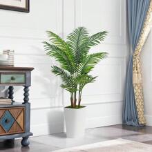 Artificial Palm Tree 5FT - Fake Tree With White Tall Planter - Faux Tropical Areca Floor Plant In Pot - Artificial Silk Plant For Home Office Living Room Decor Indoor