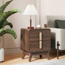 Mid Century Modern Nightstand, 2 Drawers End Table With Storage, MCM Bedside Table With Metal Handle For Bedroom, Side Table, Curved Profile Design, Dark Walnut - Quả óc chó đen - Xem 7