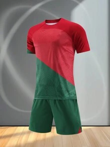 [ Blokecore Style ] Customized Retro Match Suit Sports Football Set, Customized Numbers Logo, Name, Group Customization, Fan Customization, Fashionable Portuguese Style Customized Match Training Uniforms - Red - View 6