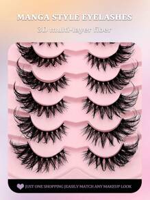Asiteo 7 Pairs Cat Eye Wet Effect False Eyelashes, Cartoon Mink-Like False Eyelashes, Elongated Eyelash Tips, Y2K Style 3D Fluffy Natural Thick Eyelash Extensions Makeup Tools - 眼尾拉長款 - 查看 2