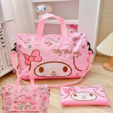 Sanrio Borsa da viaggio all'aperto stile carino e conveniente, borsa a mano con motivo Kuromi, può essere fissata al retro della valigia, adatta per la scuola