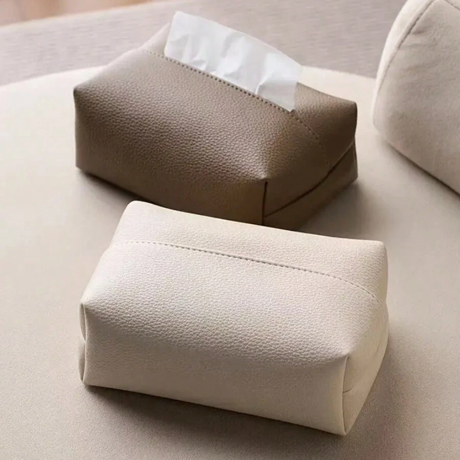 2pcs/1pc Luxury Faux Leather Lychee Texture Tissue Box, Rectangular Toilet Paper Storage Box, Minimalist Italian Home Decor Gift - Multicolor - View 1