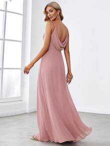 Elegant Light Pink Chiffon Ruffle Backless Spaghetti Strap Bridesmaid Wedding Guest Dress, Suitable For Wedding Parties, Semi-Formal Occasions And New Year Wear - Dusty Pink - View 3