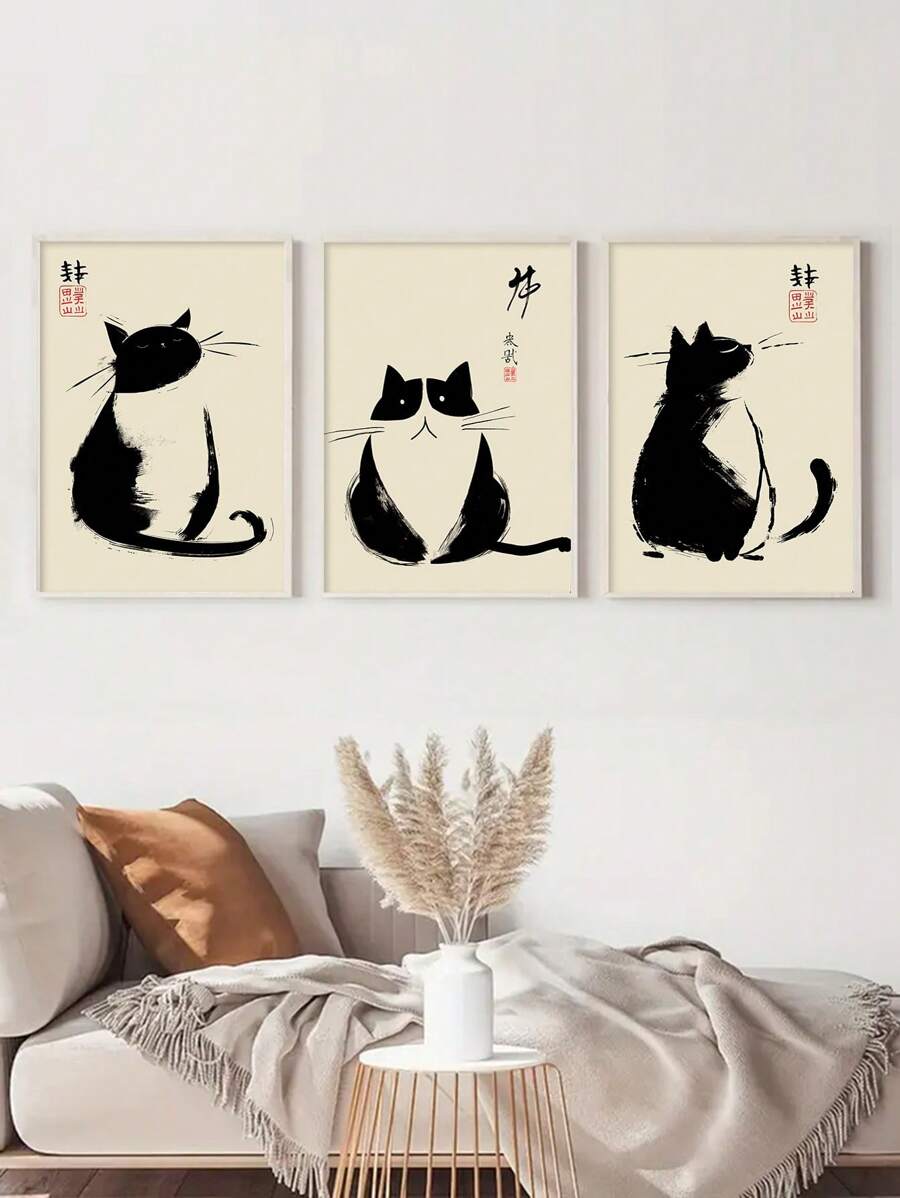 1/3pcs Retro Japanese Animal Mural, Matsumoto Cat Posters, Suitable For Wall Decoration In Living Rooms, Bedrooms, Offices, Corridors, Frameless, Wall Arts, Home Decor Materials Gifts Birthday Graduation