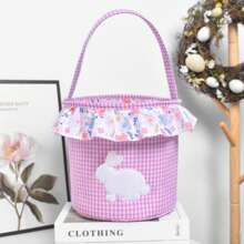 Easter Tote Bag, Cute Rabbit Floral Large Capacity Basket Children Festival Present Bag - Pink - View 3