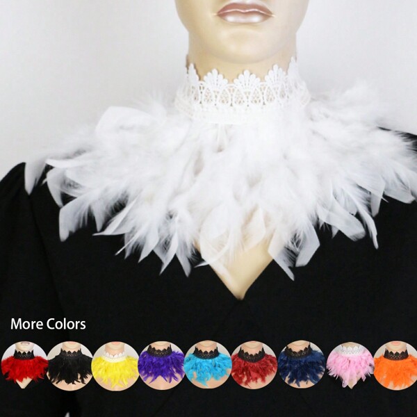 1 pieza Collar de plumas, Collar de plumas naturales, Gargantilla gótica para fiesta steampunk, disfraz de carnaval, cosplay, eventos fantásticos, Halloween, Día de San Valentín