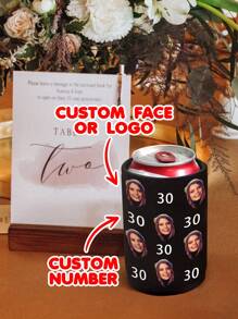 1Pc Custom Can Cooler Sleeve, Custom Can Koozie, Custom Koozie With Face And Number, Personalized Koozie, Koozies For Cans, Koozie, Drink Koozie, Black/White/Pink/Blue Color, Gift For Bachelor Party, Birthday Party, Christmas Gifts, Ideal For Valentine's Day, Mother's Day, Father's Day, Birthdays, Unique Gift For Couples, Family, Friends, Gift For Him, Gift For Her Water Bottle, Multi-Functional, Adjustable, Anti-Mold, Ornamental, Reusable, Exquisite, Adorable, High-Quality, Unique, Ideal Gifts For Him, - Black - View 5
