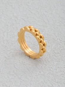 1pc Fashionable Stainless Steel Flower Shaped Multi-Layer Dual Color Ring