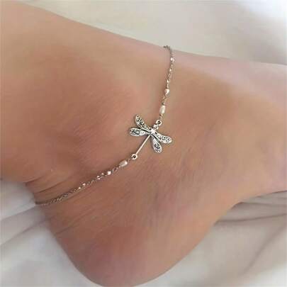 1pc Bohemian Retro Dragonfly Insect Anklet, Simple & Fashionable Women Ankle Chain Jewelry Accessory