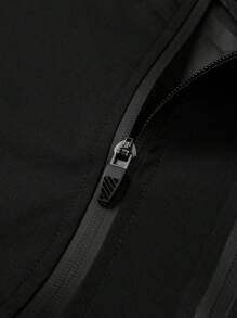 Men's Drawstring Hooded Casual Versatile Zip Pocket Windbreaker Jacket, Suitable For Daily Wear - Khaki - View 5