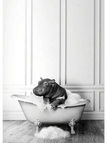 1 件北欧浴室动物海报大象长颈鹿厕所浴缸黑白帆布画复古墙壁艺术画家居装饰无框 - 彩色 - 查看 21