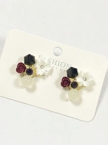 1 Đôi bông tai hình lá phong cổ điển đính pha lê nhiều màu sắc, kiểu dáng thanh lịch và dịu dàng dành cho nữ. - màu sắc - Xem 3