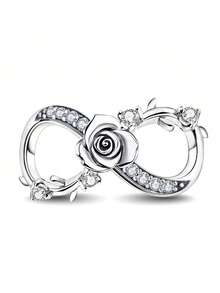 1pc Fashion Thorn Rose Infinity Symbol Bead, Mother-Daughter Heart Bead, Floral Vine Zirconia Bead, Father Zirconia Bead Pendant, Suitable For Women's Bracelets, Bangles, DIY Jewelry Making And Daily Wear Accessories, Suitable For Girls To Wear - Silver - View 14
