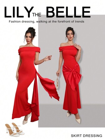 Red Sexy Bodycon Asymmetrical Neck Evening Dress