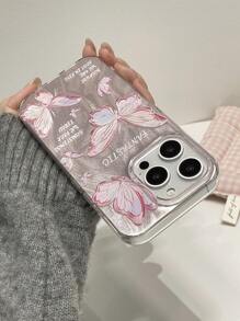 1pc Fashion Transparent Glossy Butterfly Print Mobile Phone Protective Case, Compatible With Iphone11/12/13/14/15/16 16PRO 16PROMAX, Series GalaxyA05/A15/A25/A35/A53/A54/A55/S23/S24ULTRA,International Version, Not The Domestic Version - Multicolor - View 5