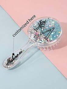 1pc Custom Text Air Bag Comb Round Handle Glitter Head Leather Massage Hair Comb Air Cushion Comb