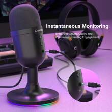 MageGee USB Microphone, RGB Noise Reduction Microphone Great For Streaming Podcast Vocal Recording, Volume Gain Tap-To-Mute Plug And Play Gaming Mic For PC, , P.S4/5 - 黑色 - 查看 4