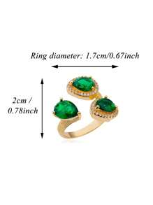 1pc Vintage Gemstone Three Water Droplets Ring, 18K Gold-Plated Cubic Zirconia Open Rings For Women, Wedding Party Vacation Jewelry Luxury Accessories Gifts For Valentine's Day, Mother's Day