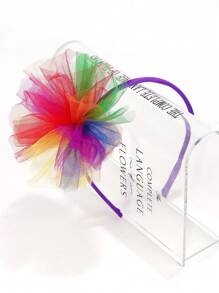 1 pieza Diadema con flor de malla colorida para niñas, diadema para fiesta adecuada para adolescentes, se puede usar como accesorio de baile