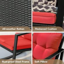 3 Piece Rocking Bistro Set Wicker Patio Outdoor Furniture Porch Chairs Conversation Sets With Glass Coffee Table (Red) - Red - View 2