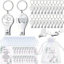 1/6 Set Elegant Wedding Favor Stainless Steel Keychains Set - With Multifunctional Heart Shaped Bottle Opener & Nail Clipper, Includes White Organza Bags & Thank You Tags, For Bridesmaids, Showers & Birthdays Party Gifts, Wedding Souvenir Suitable For Guests, Wedding Party Decoration Supplies, Bridal Gift