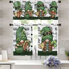 1 件/2 件绿色妖精与钱罐和三叶草印花装饰小窗帘卡通传统风格涤纶杆口袋印花窗帘帷幔套装 52 英寸 * 18 英寸，26 英寸 * 36 英寸圣帕特里克节主题四季厨房窗帘咖啡厅客厅办公室卧室家居装饰 - 彩色 - 查看 2