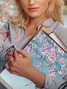 Back To School - Chic Floral Print Zip Book Cover With Handle, Polyester, Floral Notebook And Textbook Cover, Protective Carrying Case For Women And Teens, Book Lover Gift, Fits 11.8" X 9" Books - 1 Piece, School Supplies