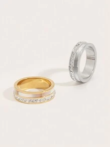 1 件 18K 镀金华丽款式不锈钢方晶锆石方壳戒指女士珠宝婚礼派对约会礼物