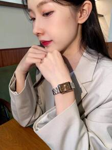 [CILOA] 2025 New Style Ladies Exquisite High-End Small Square Waterproof Watch - Cà phê nâu - Xem 3
