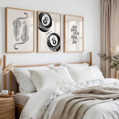 1/3pcs Set Unframed Black Cheetah 8 Pool Ball Leopard Poster Aesthetic Girly Dopamine Decor Funky Art Painting Canvas Print Minimalist Wall Picture For Dorm, Apartment, Living Room, Bedroom, Home Decoration