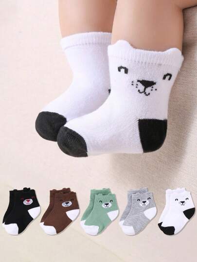 可爱 5 件装婴儿袜子系列 - 卡通动物图案