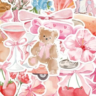 50pcs Pink Theme Stickers, Girly, Watercolor, Wedding, Doodle Stickers Suitable For Notebooks, Laptop, Phone Cases, Tumblers, Gifts For Winter, New Year, Valentine's Day Room Decor Home Decor Wall Decor Bathroom Decor Bedroom Decor Room Decoration Stuff Living Room Decor House Decor Home Decor Living Room Wall Paper Personalised Stickers