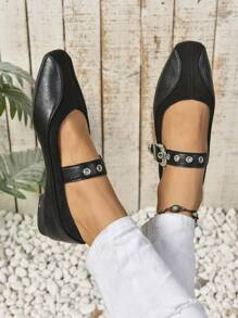 New Style Comfortable Casual Strap Flat Shoes With Square Toe