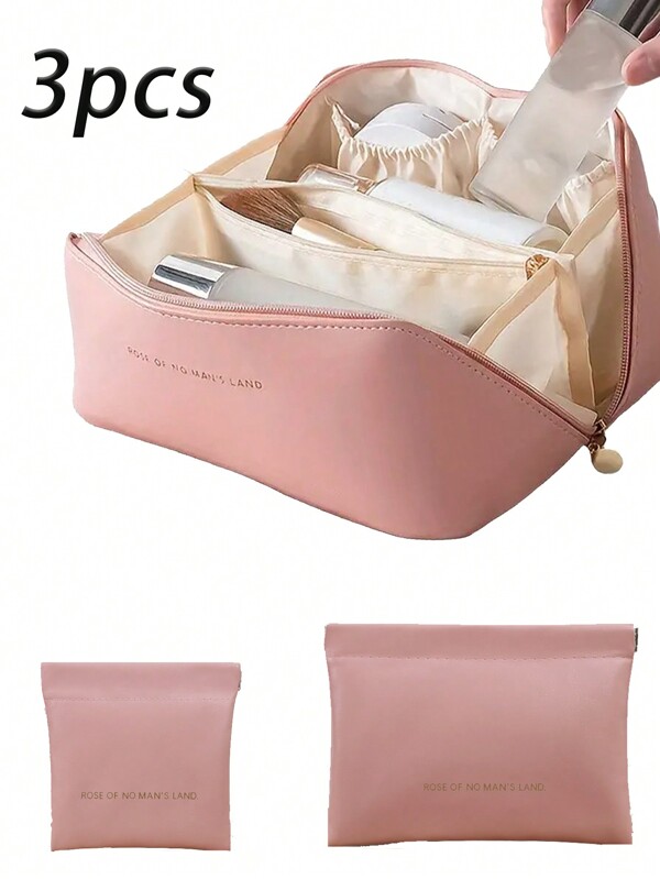 3/1pc Large Capacity Toiletry Bag, Makeup Brush Holder, Cosmetic Bag, Wash Bag, Portable Travel Tote, Storage Bag, Skincare Products Organizer, Cosmetic Pouch, Bathroom Storage Bag, Makeup Organizer Palette Storage, Makeup Brushes, Eyeshadow Palette, Nail Polish, Jewelry Accessories Storage Organizer, Multi-Function Cosmetic Bag Summer Travel, Vacation Home Bathroom Decor Holiday Makeup Organizer Bathroom Accessories Back To School