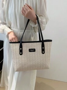 Grass Woven Tote Bag For Women, Fashion Vacation Beach Shoulder Bag, Large Capacity Handbag For Daily Use & Commuting
