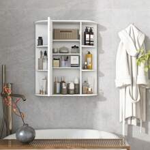 Homasis Bathroom Wall Medicine Cabinet Wall Mounted Storage Organizer W/ Mirror Door - trắng - Xem 5