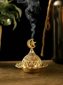 1 件豪华金色空心阿拉伯风格香炉，迷你便携式金色塔式香座，金属芳香疗法油加热器 - 彩色 - 查看 2