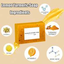 3pc Lemon Turmeric And Kojic Acid Whitening Soap, Dark Spot Remover, Kojic Soap, Handmade Bath Soap Cleanser - Màu vàng - Xem 3