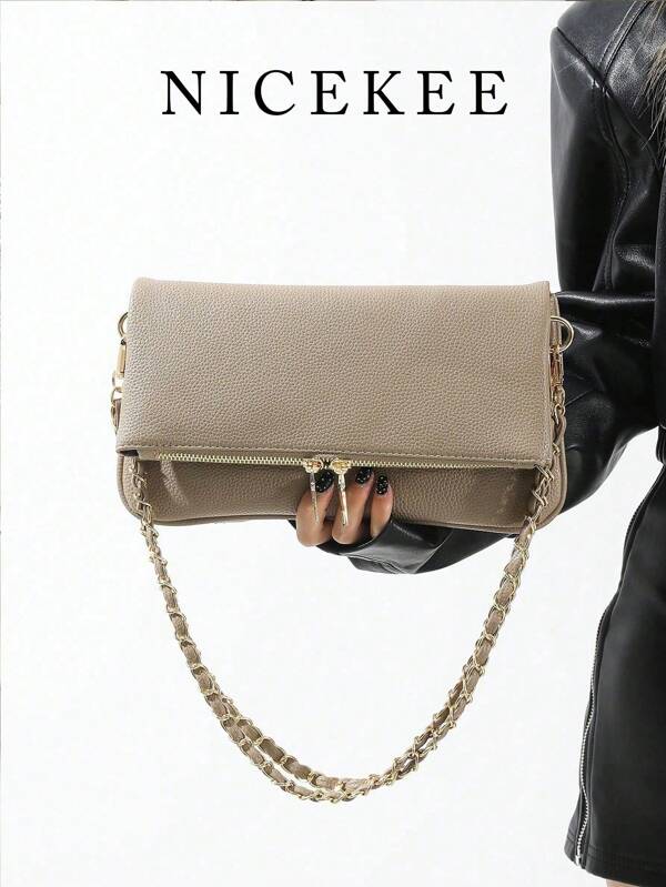 Bolso de hombro de estilo elegante y versátil, con diseño de cadena, de estilo extranjero, ligero y adecuado para fotografía callejera, fiestas, viajes de negocios, viajes al trabajo y compras.