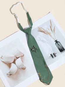 1pc Fashion Women Detachable Star Decor Hollow Out Tassel Black/Red/Green Tie, Suitable For Party, Gift, Holiday, Date, School Outfit
