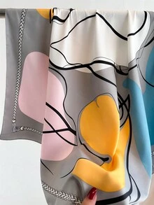1 Pc Simple Color Block Printed Silk Scarf Twill Scarf Versatile Large Square Scarf Sunshade Shawl Headscarf Women Hijab Lightweight Shawls Gift - Multicolor - View 11