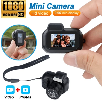 Cámara mini con pantalla de 0.96 pulgadas, grabadora de video portátil vintage 1080P para interiores y exteriores, compatible con tarjeta SD/TF