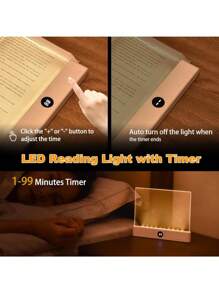 1 pieza Luz plana LED transparente para lectura, lámpara de lectura LED con visión nocturna plana, lámpara de lectura inteligente LED, 3.7V/1200mAh recargable con 3 temperaturas de color, función de temporizador de 0-99, lámpara de noche para estudiantes, luz de lectura con cuidado ocular, luz de mesita de noche, luz nocturna, regalo perfecto para estudiantes, amigos y familiares, ideal para lectura nocturna inalámbrica y portátil