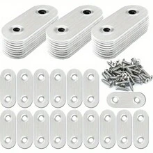 20 piezas de soportes rectos de acero inoxidable (0,6*1,4 pulgadas) Abrazaderas rectas planas, placa de conexión fija de metal, se pueden usar para reparar muebles, estanterías, mesas, patas de sillas, camas, etc. Con 80 piezas de tornillos