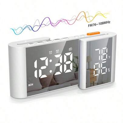 1 件装 全新创意 S 形双屏 LED 显示温度计湿度计收音机闹钟台钟