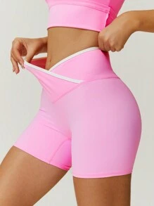 Summer Workout NcmRyu Women Contrast Color Sports Bra And High Waist Tight Shorts Set